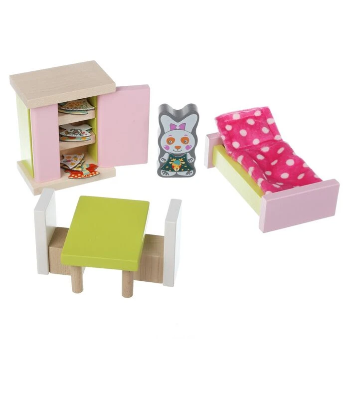 Houten Poppenhuismeubels - Slaapkamer 1 Houten Poppenhuismeubels - Slaapkamer